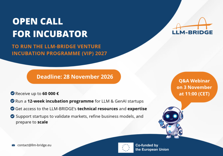 Banner promoting the Open Call for Incubators to find an incubator that can deliver the second cohort of the Venture Incubation Programme.